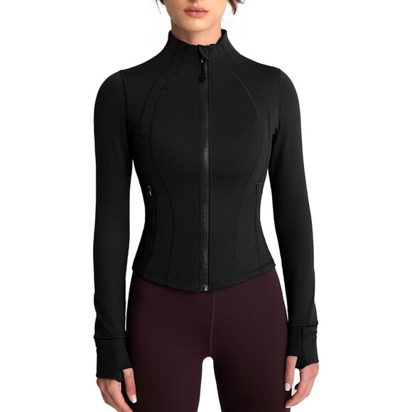 Jackets & Blazers - Brand New Women Black Polyamide Zip-Up BBL Fit Workout Running Yoga Jacket